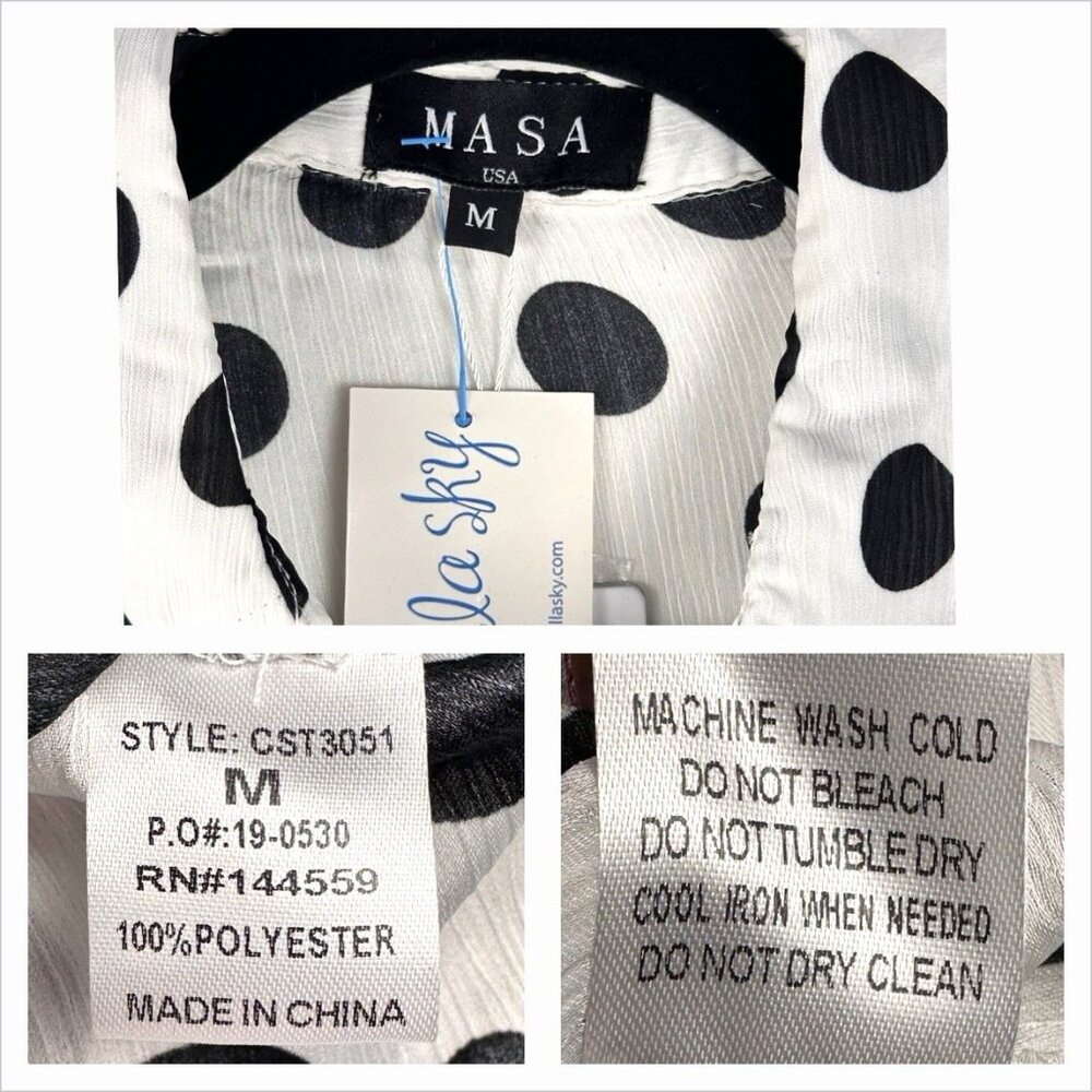 MASA USA Polka Dot Button Down Tunic Blouse Size M Longline Coastal Beach Top - Picture 8 of 10